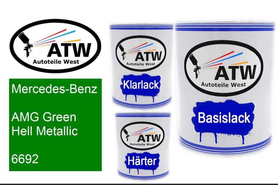 Mercedes-Benz, AMG Green Hell Metallic, 6692: 1L Lackdose + 1L Klarlack + 500ml Härter - Set, von ATW Autoteile West.